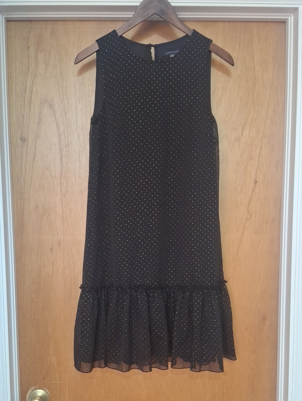 Tommy Hilfiger Black Dress with Gold Dot Ruffle Hem